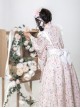 Hanamachi Chronicles Series Japanese Style Pink Kimono Elements Maid Garden Rabbit Printed Classic Lolita Apron Dress Set