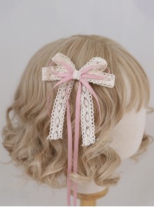 Gentle Temperament Girl Exquisite Daily Versatile Accessory Sweet Lolita Light Pink Ribbon Lace Bowknot Hairpin