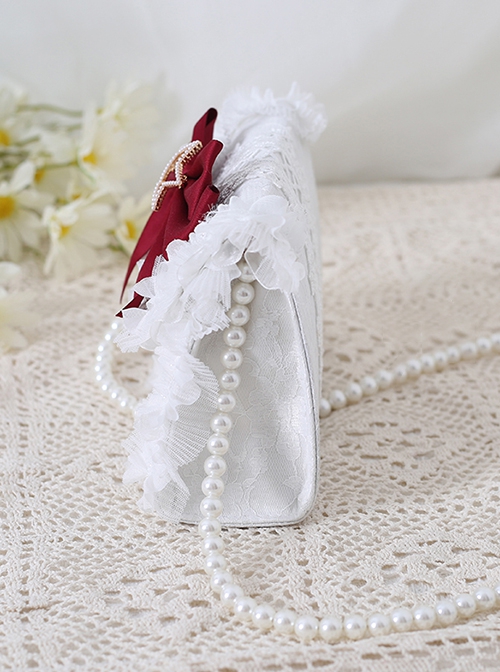 Gorgeous Palace Style Bowknot Elegant Versatile Sweet Pearl Strand Lace Chain Classic Lolita Crossbody Handbag