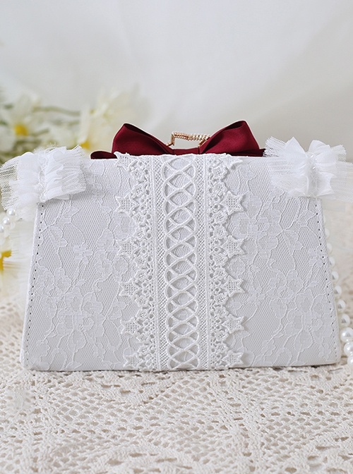 Gorgeous Palace Style Bowknot Elegant Versatile Sweet Pearl Strand Lace Chain Classic Lolita Crossbody Handbag