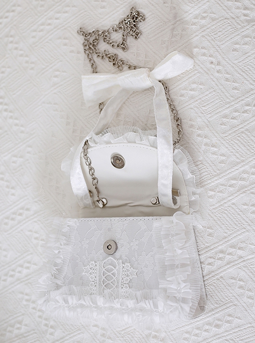 Gorgeous Palace Style Bowknot Elegant Versatile Sweet Pearl Strand Lace Chain Classic Lolita Crossbody Handbag