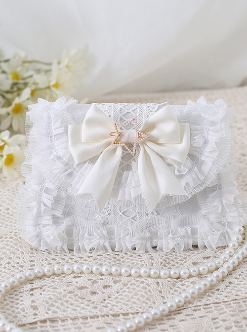 Gorgeous Palace Style Bowknot Elegant Versatile Sweet Pearl Strand Lace Chain Classic Lolita Crossbody Handbag