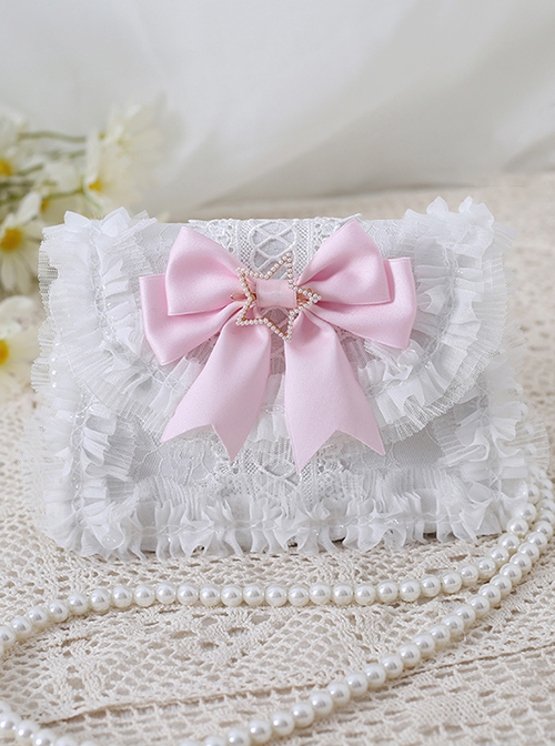 Gorgeous Palace Style Bowknot Elegant Versatile Sweet Pearl Strand Lace Chain Classic Lolita Crossbody Handbag