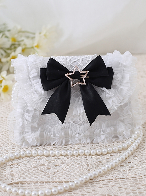 Gorgeous Palace Style Bowknot Elegant Versatile Sweet Pearl Strand Lace Chain Classic Lolita Crossbody Handbag