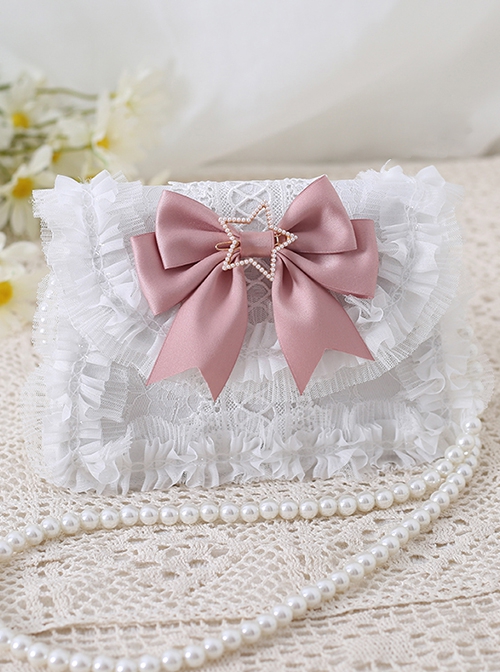 Gorgeous Palace Style Bowknot Elegant Versatile Sweet Pearl Strand Lace Chain Classic Lolita Crossbody Handbag