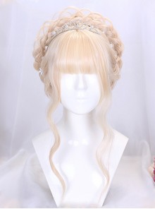 Light Golden Long Curly Hair Classic Lolita Sweet Lolita Flat Bangs Full Head Elegant Royal Braid Modeling Wig