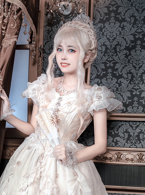 Light Golden Long Curly Hair Classic Lolita Sweet Lolita Flat Bangs Full Head Elegant Royal Braid Modeling Wig