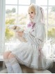 Pink White Spring Daily Bowknot Tie Sweet Lolita Hooded Long Bunny Ear Lace Ruffles Tutu Skirt Long Sleeves Coat