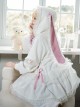 Pink White Spring Daily Bowknot Tie Sweet Lolita Hooded Long Bunny Ear Lace Ruffles Tutu Skirt Long Sleeves Coat