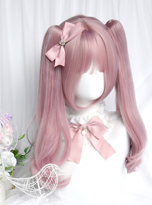 Sweetie Pie Series Daily Purple Pink Cute Girl Twin Ponytails Sweet Lolita Flat Bangs Micro Roll Full Head Wig