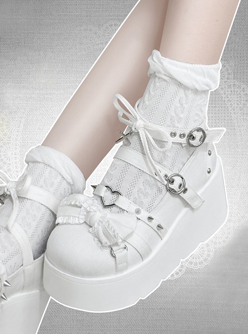 Witch Sweetheart Series Ribbon Bowknot Sweet Cool Lolita Punk Subculture Hot Girl Round Toe Gothic Canvas Platform Shoes