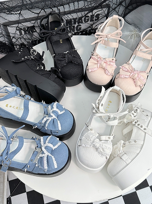 Witch Sweetheart Series Ribbon Bowknot Sweet Cool Lolita Punk Subculture Hot Girl Round Toe Gothic Canvas Platform Shoes