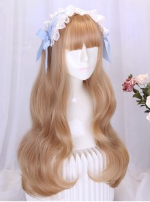 Japanese Style Simple Daily Commute Long Roll Hair Flat Bangs Sweet Lolita Cute Full Head Wig