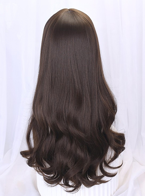Japanese Style Simple Daily Commute Long Roll Hair Flat Bangs Sweet Lolita Cute Full Head Wig