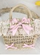 Fresh Natural Pastoral Style Lace Bowknot Beautiful Bell Orchid Flowers Classic Lolita Handmade Wicker Basket Crossbody Bag