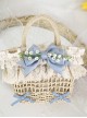 Fresh Natural Pastoral Style Lace Bowknot Beautiful Bell Orchid Flowers Classic Lolita Handmade Wicker Basket Crossbody Bag