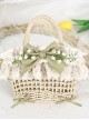 Fresh Natural Pastoral Style Lace Bowknot Beautiful Bell Orchid Flowers Classic Lolita Handmade Wicker Basket Crossbody Bag