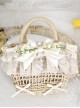 Fresh Natural Pastoral Style Lace Bowknot Beautiful Bell Orchid Flowers Classic Lolita Handmade Wicker Basket Crossbody Bag