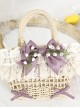 Fresh Natural Pastoral Style Lace Bowknot Beautiful Bell Orchid Flowers Classic Lolita Handmade Wicker Basket Crossbody Bag