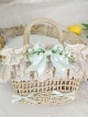 Fresh Natural Pastoral Style Lace Bowknot Beautiful Bell Orchid Flowers Classic Lolita Handmade Wicker Basket Crossbody Bag