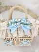 Fresh Natural Pastoral Style Lace Bowknot Beautiful Bell Orchid Flowers Classic Lolita Handmade Wicker Basket Crossbody Bag