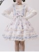 Deer Bell Maiden Series Blue White Vintage Lace Trim Bowknot Elegant Animal Print Classic Lolita Sleeveless Dress JSK