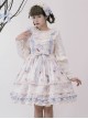 Deer Bell Maiden Series Blue White Vintage Lace Trim Bowknot Elegant Animal Print Classic Lolita Sleeveless Dress JSK