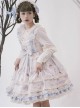 Deer Bell Maiden Series Blue White Vintage Lace Trim Bowknot Elegant Animal Print Classic Lolita Sleeveless Dress JSK