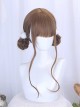 Caramel Cocoa Series Brown Daily Young Energetic Flat Bangs Twin Meatball Head Braiding Hair Sweet Lolita Full Head Wig