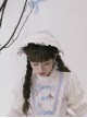 Deer Bell Girl Series Blue White Soft Cute Delicate Lace Floral Accents Classic Lolita Headband Bonnet Hairpin Set