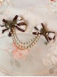 Gears Of Time Series Brown Retro Explorer Steampunk Satin Lace Metal Gear Pearl Chain Twin Bowknot Hairpin