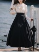 Roman Holiday Series Elegant High Waisted A Line Halter Neck Bare Shoulders Solid Black White Classic Lolita Puff Sleeves Dress