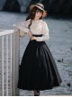 Roman Holiday Series Elegant High Waisted A Line Halter Neck Bare Shoulders Solid Black White Classic Lolita Puff Sleeves Dress