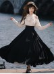 Roman Holiday Series Elegant High Waisted A Line Halter Neck Bare Shoulders Solid Black White Classic Lolita Puff Sleeves Dress