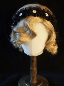 Romantic Black Retro Elegant Delicate Noble Lace Ruffles Sparkling White Gemstone Romance Classic Lolita Headband