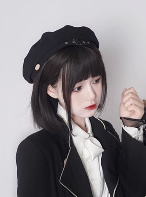 Tomorrow Pledge Series College Military Uniform Style Black Fashionable Versatile Handsome Ouji Fashion Beret Hat