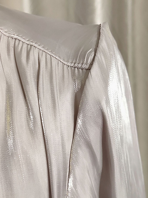 Exquisite Retro Noble Ouji Fashion Loose Crystal Silk Reflective Satin Lapel Saliva Towel Lantern Sleeves Shirt