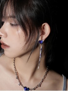 Original Designed Klein Blue Handsome Cool Long Chain Jewelry Zircon Stylish Punk Style Silver Eardrops