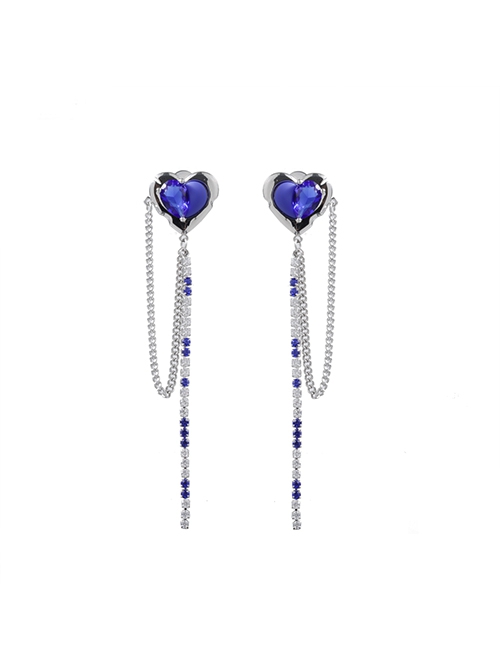 Original Designed Klein Blue Handsome Cool Long Chain Jewelry Zircon Stylish Punk Style Silver Eardrops