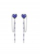 Original Designed Klein Blue Handsome Cool Long Chain Jewelry Zircon Stylish Punk Style Silver Eardrops