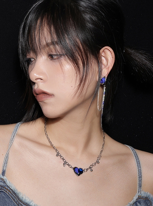 Original Designed Klein Blue Handsome Cool Long Chain Jewelry Zircon Stylish Punk Style Silver Eardrops