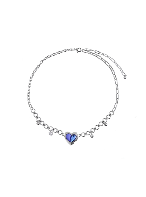 Fashion Darling Light Luxurious Design Klein Blue Zircon Jewelry Loving Heart Punk Style Clavicle Chain Necklace