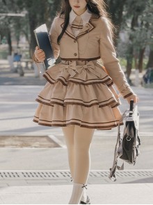 Souvenir Album Series Fashion Spring Khaki Preppy Style School Lolita Coat Breast Supporting Three-Section Cake Skirt Set