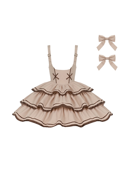 Souvenir Album Series Fashion Spring Khaki Preppy Style School Lolita Coat Breast Supporting Three-Section Cake Skirt Set