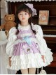 Spring Light Purple Bowknot Ruffles Cartoon Girl Kid Sweet Lolita Round Neck Puff Sleeves Princess Dress