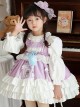 Spring Light Purple Bowknot Ruffles Cartoon Girl Kid Sweet Lolita Round Neck Puff Sleeves Princess Dress