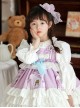 Spring Light Purple Bowknot Ruffles Cartoon Girl Kid Sweet Lolita Round Neck Puff Sleeves Princess Dress