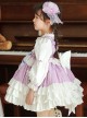 Spring Light Purple Bowknot Ruffles Cartoon Girl Kid Sweet Lolita Round Neck Puff Sleeves Princess Dress