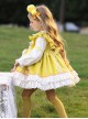 Daisy Yellow Asymmetrical 3D Flower Decoration Round Neck Vitality Sweet Lolita Kid Cute Fluffy Princess Dress