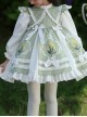 Round Neck Lapel Cute Fresh Green Floral Print Tulip White Ruffles Bowknot Sweet Lolita Kid Long Sleeves Girl Dress